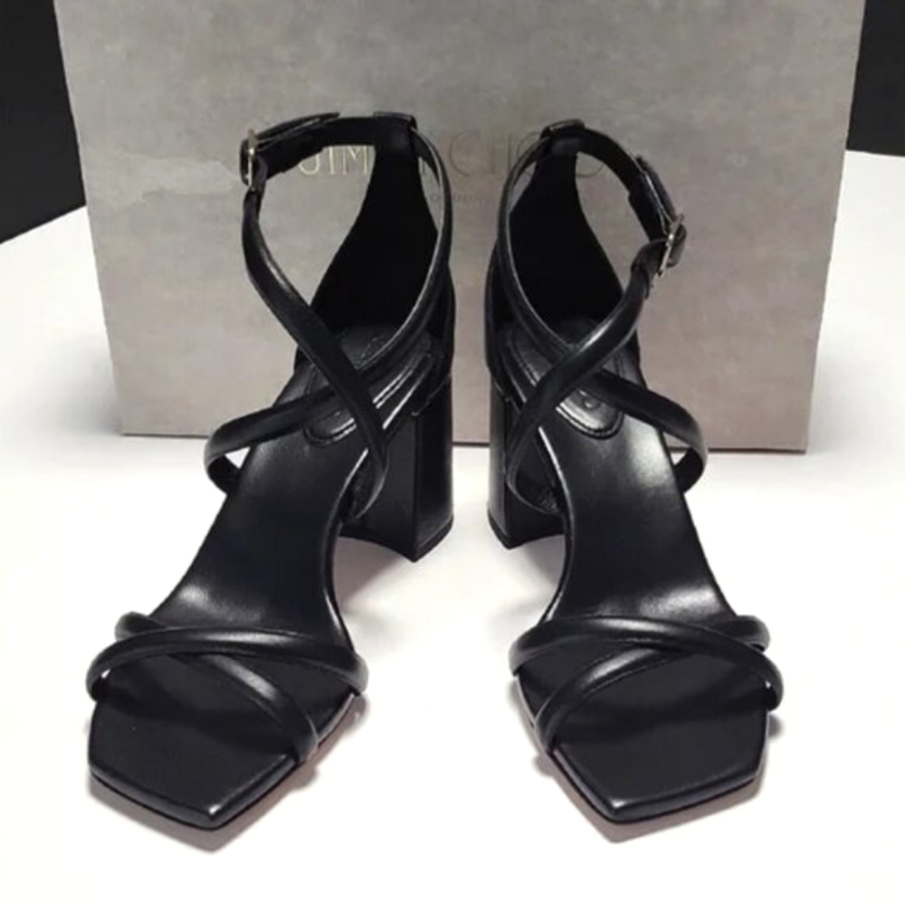 NIB$795 Jimmy Choo Rheea 65 Logo Block Heel Crisscross Leather Sandals 39.5, 9.5 - Picture 8 of 16